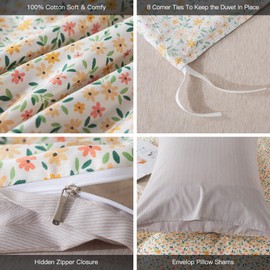 NEWLAKE Cotton Duvet Cover Queen Size - Soft Breathable Duvet Cover Set 3 Pieces with Zipper Closure, 1 Duvet Cover 90x90 Inches and 2 Pillow Shams, Sunny Pattern