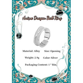 GAUEIOUR Anime Dragon Ball Ring,Anime Role-Playing Ring, Adjustable Metal Alloy Anime Ring, Black Goku Time Ring, Jewelry Gift for Boys and Girls (Silver)