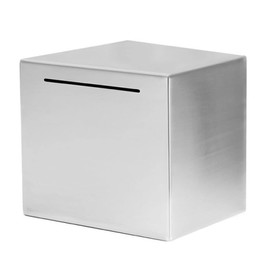 Queen-b Coin Bank, Non-Opening, Stainless Steel, Bills Without Folding, Large Capacity, Square, Coins, Heavy Duty, Safe for Adults, Gift, Metal, 4.7 inches (12 cm)