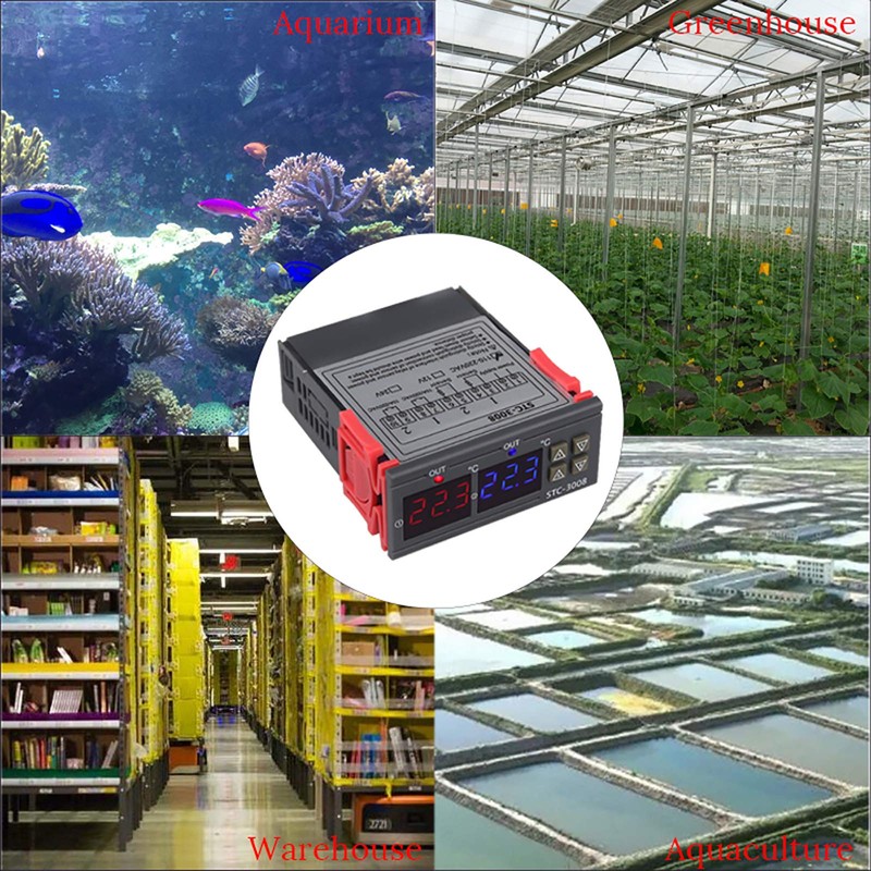 STC-3008 Digital Temperature Controller, Temperature Controller Thermostat with Dual Display