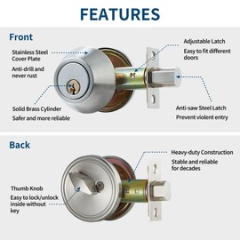 Forliggio Forliggio All-New Deadbolt Door Lock Set, ANSI/BHMA Grade 3 Enhanced Security Entry Dead Bolt Level Door Locks for Exterior Front Doors, Satin Brushed Nickle