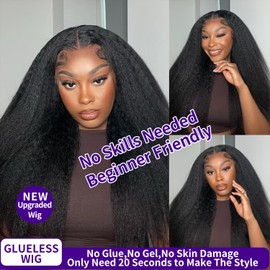 Wear and Go Glueless Wigs Human Hair Pre Plucked Pre Cut Yaki 4x4 HD Lace Closure Wigs Human Hair No Glue Straight Human Hair Wig for Beginners Natural Black 150% Density 18 Inch