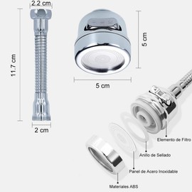 Aireador de fregadero,filtro grifo cocina,atomizador grifo,360 grados Aireador de Grifo con 3 Modos,para lavar platos, lavar verduras y lavar frutas ducha,antisalpicaduras,móvil