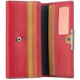 VISCONTI - Red Multi - Soft Leather Wallet - Clutch, Purse - Card Holder, Women and Men Wallet, Card Wallet, Badge Holder - 9 Credit Card Holder Slots, 1 ID Window, Coin Pocket and More