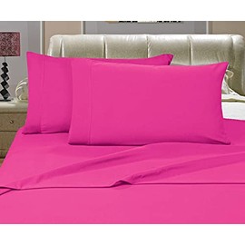 Elegant Comfort 5-Piece 1500 Premier Hotel Quality Ultra Soft Wrinkle, Fade, Stain Resistant Bed Sheet Sets with Deep Pockets, Split King, Hot Pink