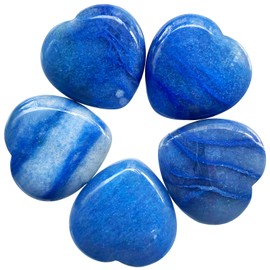 Ladeukoi 5Pcs Natural Blue Aventurine Crystal Love Heart Stone, Polished Palm Pocket Stones Healing Therapy Chakra Balancing 1 Inch(25mm)
