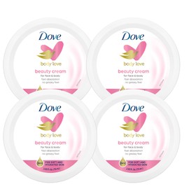Dove Crema Nutritiva para el Cuidado del Cuerpo, Cara, Manos y Belleza para Piel Normal a Seca, Loción para Mujeres con Hidratación de 24 Horas, Pack de 4, 2.53 Oz Cada Frasco
