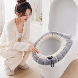 Warm Toilet Seat Cover for Bathroom Comfort – Soft Washable Knitted Cushion Pad for Universal O-Shaped Toilets