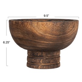 Creative Co-Op Round Paulownia Wood Pedestal Bowl, Marbled Brown Finish