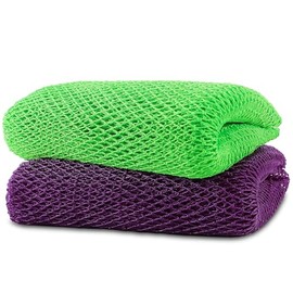 African Net Sponge - 2 Pieces Real Exfoliating Bath Sponge, Owned Body Scrubber for Shower, Gentle for Sensitive/Dry/Acne Skin, Long-Lasting Back & Skin Exfoliator - Purple Green