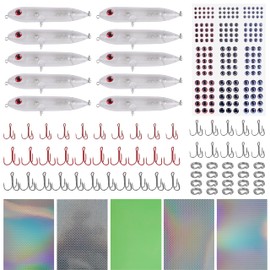 Unpainted Fishing Lures Making Kit, 278/289pcs Blank Topwater Fishing Lures Set Include Fishing Pliers Treble Hook Split Rings Fishing Lure Eyes Fishing Stickers Fishing Tackle (278pcs DIY Making Kit)