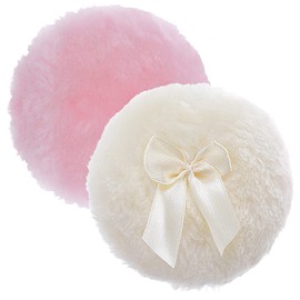 Sibba Large Fluffy Powder Puff 10 cm Ultra Soft Washable Reusable Velour Face Body Powder Puff Loose Powder Puff Wet Dry Make Up Tool (Pink and Yellow)
