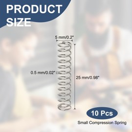 sourcing map Compression Spring 5 mm OD 0.5 mm Wire 25 mm Free Length 304 Stainless Steel Small Extension Spring for DIY Projects Home Shop Repairs (Silver Tone, Pack of 10)