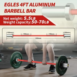 Egles Kids Barbell 5.5LB Mini Barbell Bar 4ft for Kid Women & Beginners Weighted Bar - Compatible with 2-Inch Weight Plates, for Strength Training Gym Weight Lifting, Silver & Red Training Bar