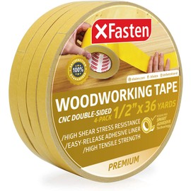 XFasten Double Sided Woodworking Tape 1/2" x 36 Yards (4-Pack) - Double Face Woodworker Turner's Tape for Wood Template, Edge Banding, Routing, Anchoring | Strong Adhesion but Removable & Residue Free