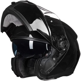 ILM Adult Motorcycle Modular Full Face Helmet Flip up Dual Visor DOT Approved Model 159(Gloss Black,Large)
