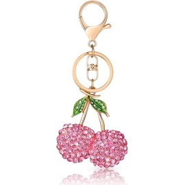 Cherry Keychain/Bling Rhinestone Fruit Keyring/Cute Cherry Keychain for Handbag Purse Charms-Rhinestone