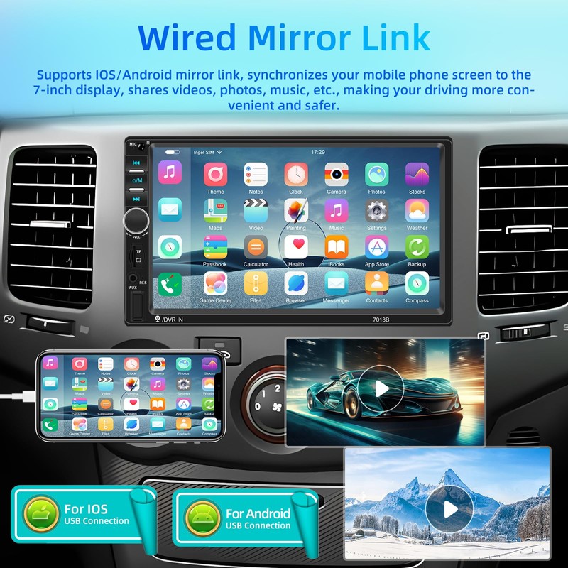 NHOPEEW Double Din Bluetooth Car Stereo - 7 Inch HD