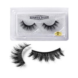 6D Mink Lashes False Fake Eyelashes Wispy Strips Silk Reusable Handmade Real Long Fur Soft Dramatic Natural Look 1 Pair Package for Women Makeup (6D11)