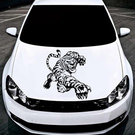 AuMoHall Tiger Car Hood Sticker Self-Adhesive Vinyl Wild Tiger Graphics Decals Universal Scratch Hidden Car Stickers 23.22" x 22.83", Black