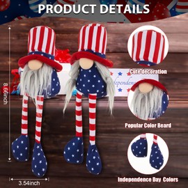 Wesiti 12 Pcs 4th of July Gnomes Decorations Includes 2 Large Patriotic Gnomes Plush with Dangling Long Leg 9 Hanging Wooden Gnome Independence Memorial Day Centerpiece Figurine Home Decor Ornaments