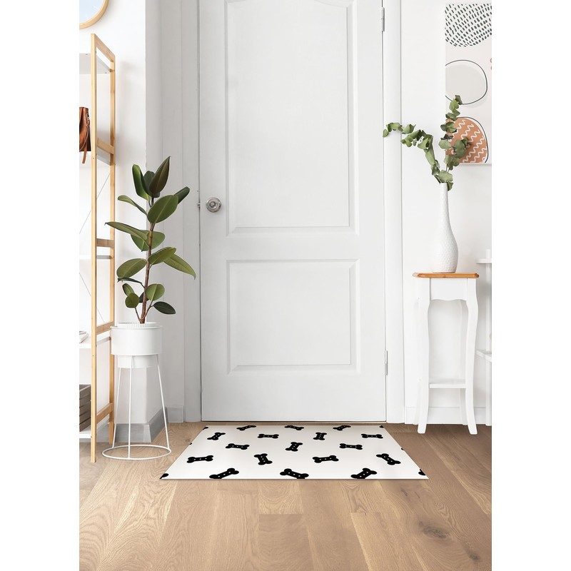 FloorPops Bones Black and White Washable Mat, FPW6129
