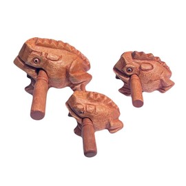 Guiros Percussion Instruments Wooden Frog wooden frog musical instrument 3 Pieces Set of 4 Inch Frog, 3 Inch Frog, and 2.25-2.75 Inch Frog Home Decor (Brown)