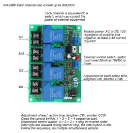 Power Time Sequence Board Adjustable Sequential Controller Module 30A 0.5-4s 4 Channel CW CCW