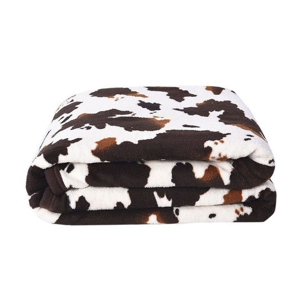 Homesmart Brown Cow Print Blanket Warm & Cozy Soft Fuzzy Fleece Throw