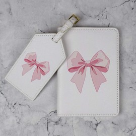 Azeeda 'Pink Bow' Passport Cover & Luggage Tag Travel Set (PA00032936)