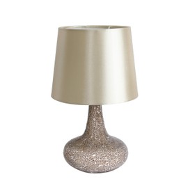Simple Designs LT3039-CHA 14.17” Contemporary Mosaic Tiled Glass Genie Standard Table Lamp with Matching Fabric Shade for Home Décor, Bedroom, Living Room, Foyer, Office, Champagne