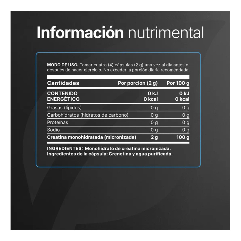 Creatina Monohidratada Cápsulas 240 Cáps Desempeño Recuperación Muscular Alta Pureza