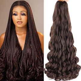 WoWCFyyds 8 Packs French Curl Braiding Hair 24 Inch Loose Wave Spiral Curly Braiding Hair Extensions 75 g/Pack Soft French Curls Synthetic Hair Extensions for Braiding (4#)