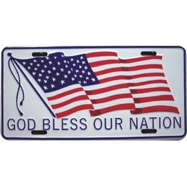 HangTime God Bless Our Nation Patriotic Metal License Plate 6 x 12