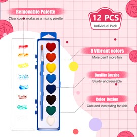 Yeaqee 12 Pack Watercolor Paint Set 8 Colors Washable Water Paint for Kids with Paintbrush Party Favors Art Watercolor for Adults School Classroom Party Gifts (Blue Box)