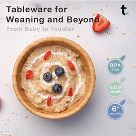 Tiggi Baby Weaning Bowl - Bamboo Suction Bowls for Weaning | Secure Feeding with Baby Suction Bowl | BPA-Free Weaning Bowl Kit (Soft Green)