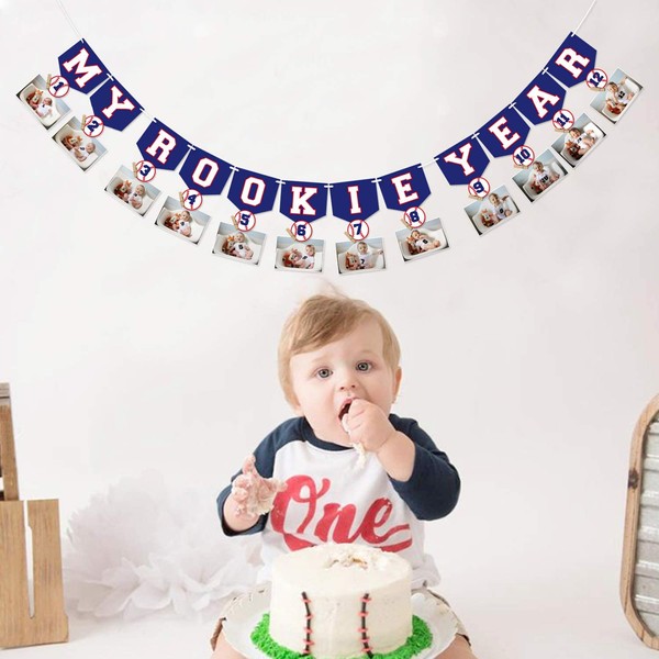 Baseball 1st Birthday Monthly Photo Banner Baseball Theme First Year Photo Banner My Rookie Year Banner for First Birthday Party Decorations Baby Shower Supplies