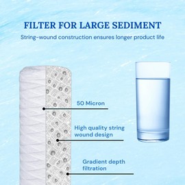 Baleen Filters 10" x 2.5" 50 Micron String Wound Sediment Filter Cartridge Replacement for HDX SWC-25-1050, Watts SF50-978, Pentek CW-50 (25 Pack)