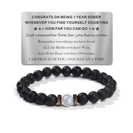TOLOWOBK Sobriety Gifts for Men Women Sober Gifts Moonstone Sobriety Bracelet for Men Women with Wallet Card Easter Fathers Day Birthday Gifts for Men Dad Husband Proud of You AA Recovery Gifts