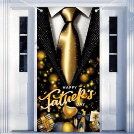 Happy Father Day Decorations 71 x 35 Inches Father's Day Door Cover Banner Porch Sign Hanging Backdrop Party Supplies Indoor Outdoor Family Celebrations Wall Front Door Home Decor(black gold)