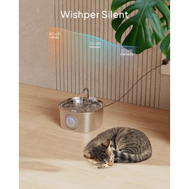 PEKTACO Cat Water Fountain, Pet Water Fountain for Cats/Dogs Indoor, Stainless Steel Cat Drinking Fountains with Water Level Window and 6 Filters + 6 Sponges(3.2L/108oz)