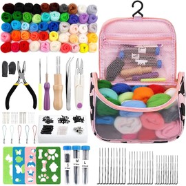 Riddur 228 Pieces Needle Felting Starter Kit, 50 Colors Wool Yarn for Felting, Practical Carry Bag with Basic Felting Tools and Accessories, DIY Wool Felt Suit with Colorful Felt Shape for Craft