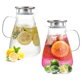 MRZIKPO 1.8 Liter 60 oz Glass Pitcher with Lid and Spout,2pcs set,Glass Carafe for Hot/Cold Water, Large Iced Tea Pitcher for Iced Coffee, Milk,Juice,Homemade Beverage,and Drinks