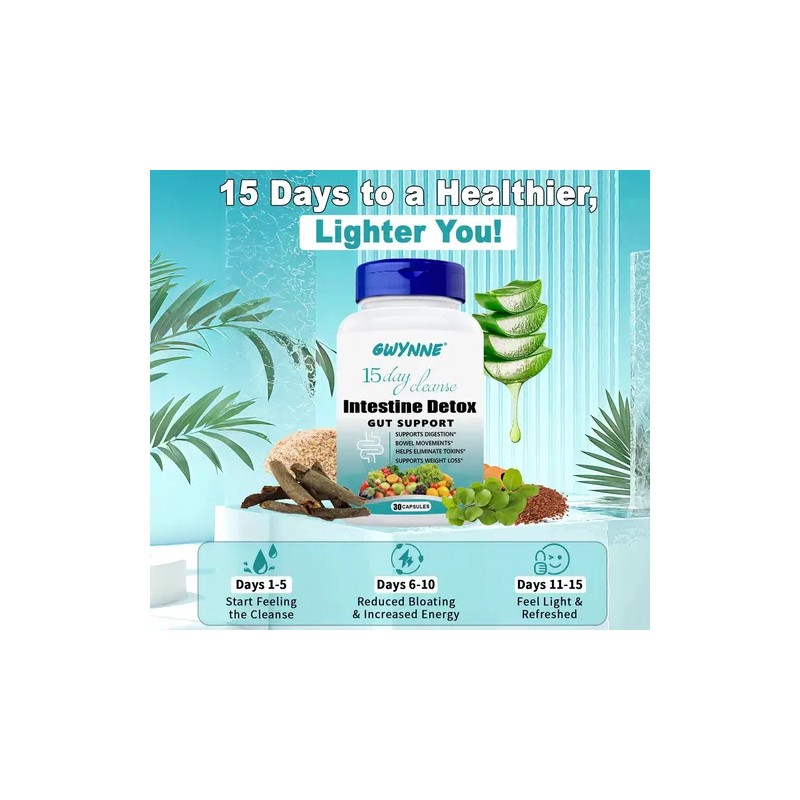 Gwynne Suplementos 15 Day Cleanse Desintoxicación Avanzada Inntestinal,Soporte intestinal y