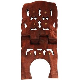 Handmade Wooden Book Holder Display Stand Folding Religious Prayer Free Reading Stand with Intricate Carvings, Rehal for Religious Holy Books Geeta Quran Ramayan Guru Granth Sahib Bible 10 Inch Brown