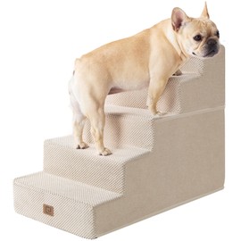 EHEYCIGA Dog Stairs for High Bed 22.5”H, 5-Step Dog Steps for Bed, Pet Steps for Small Dogs and Cats, Non-Slip Balanced Pet Ramp Indoor, Beige