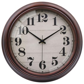 VIKMARI 23 cm Vintage Wall Clock, Large Retro Brown Wall Clock Without Ticking Noises for Living Room, Bedroom, Kitchen, Bathroom, Office