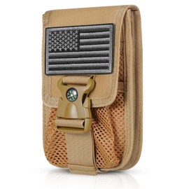 SOWHUP Tactical Molle Pouch Cell Phone Pouch Holster Small Utility EDC Pouch Gadget Organizer Bag with Compass Buckle and U.S.A Flag Patch(Tan3)