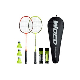WOED BATENS -2 Player Badminton Set, Carbon Fiber Badminton Rackets Badminton Racquet for Backyards Gym with 3 Shuttlecocks 2 Grip Tape and 1 Badminton Bag, Yellow Orange