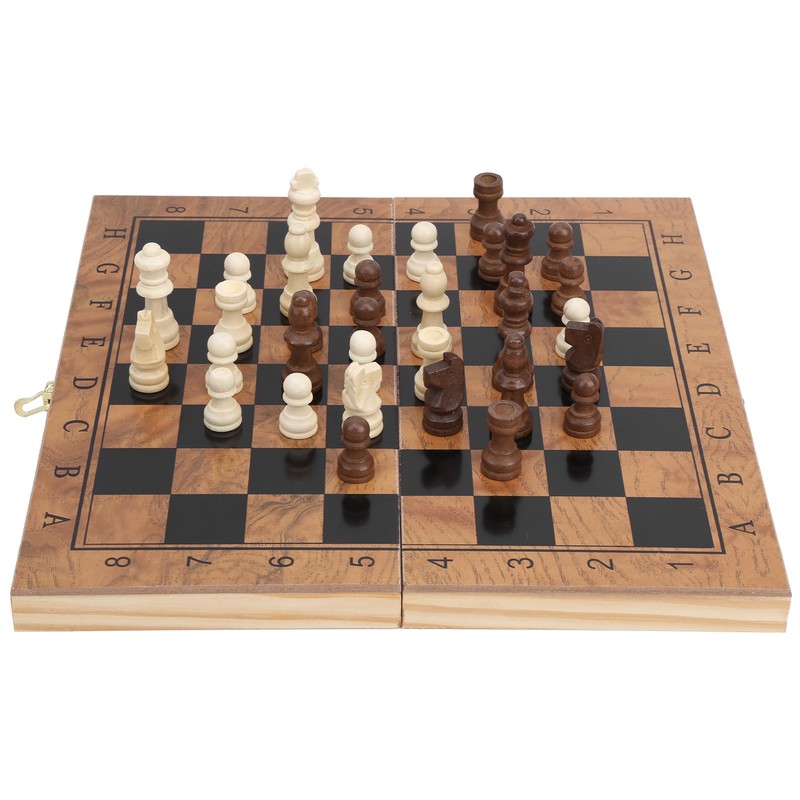 3 in 1 MultiFunctional Folding Wooden Chess Checkers Board Game